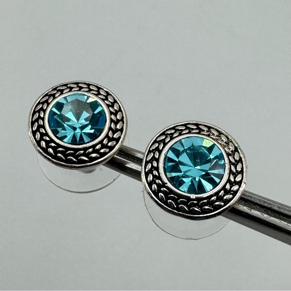 Napier Blue Cubic Zirconia Stud Earrings Silver Tone Vintage Style New